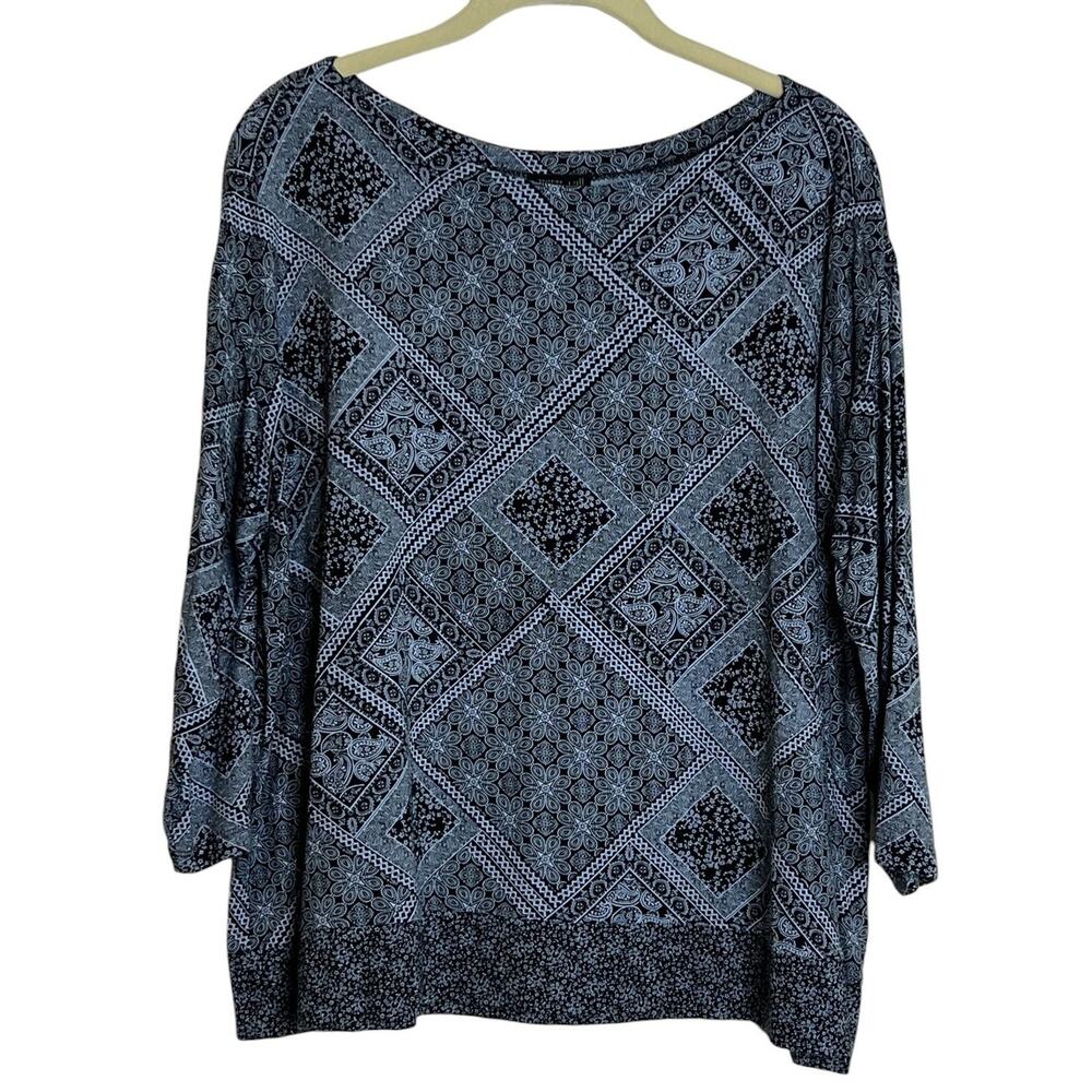 J Jill Wearever Collection Womens Knit Top Petite XL Blue Black Paisley Floral
